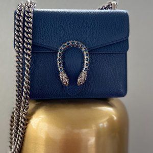 GUCCI Blue leather, Blue gem, Dionysus Shoulder/Crossbody Bag
